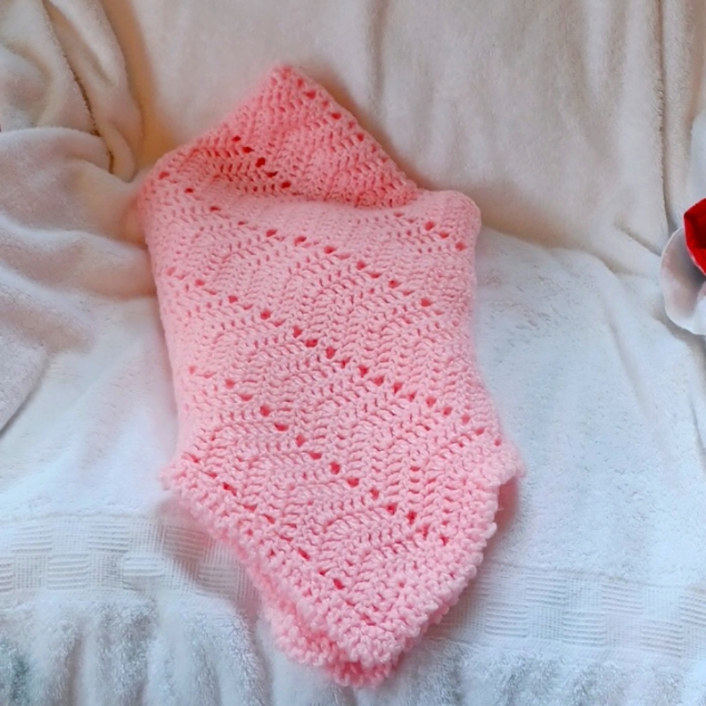 Handcrafted baby blanket pink 35x38 inches
